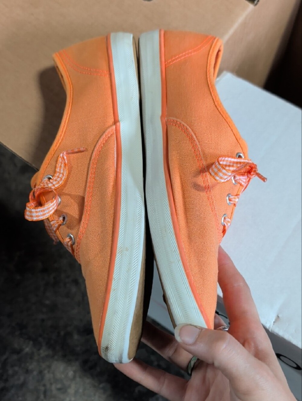 Keds Champion Orange Seasonal Canvas Gingham Lace Sneakers - Picture 2 of 7